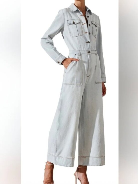 Shona Joy Pants - Shona Joy Light Wash Denim Jumpsuit